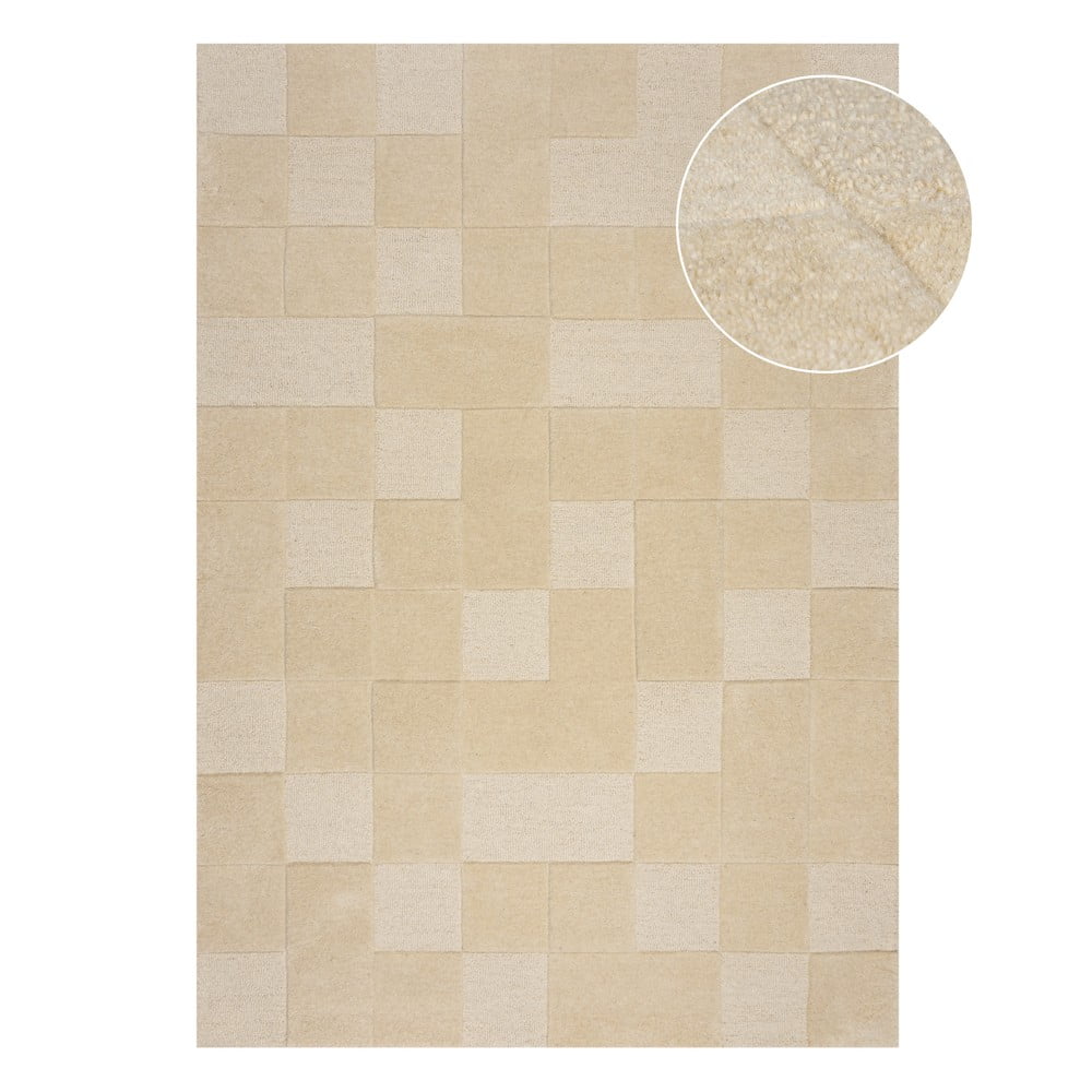 Bézs gyapjú szőnyeg 290x200 cm Checkerboard - Flair Rugs