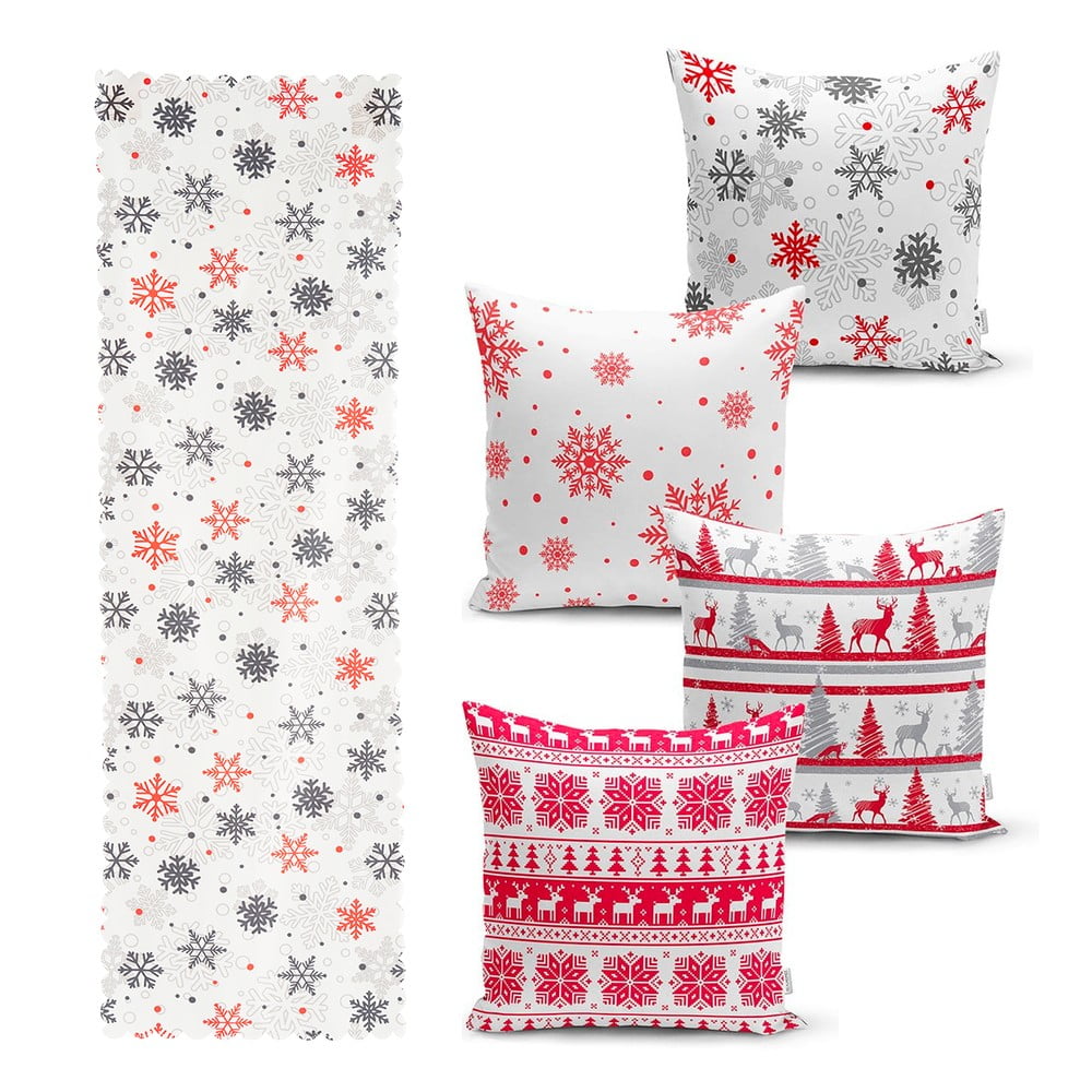 Red Christmas 4 db karácsonyi párnahuzat és asztali futó szett - Minimalist Cushion Covers